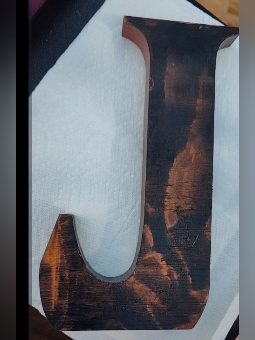Wooden "J" Marble Custom Paint Color Dipped . Label Painted Over. Decor 9 X 4"